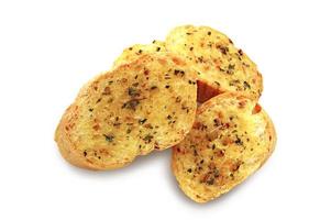 Garlic and herb bread slices on white background with clipping path. photo