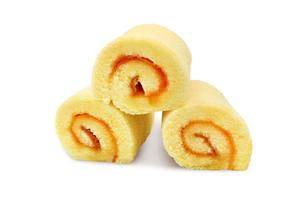 Orange cake roll cream isolated on white background with clipping path. photo