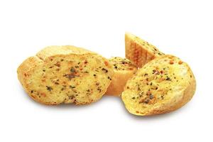 Garlic and herb bread slices on white background with clipping path. photo