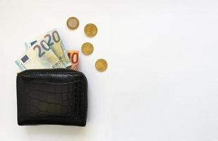 wallet and euro money. business, finance, saving, banking concept. copy space. background for economic news. photo