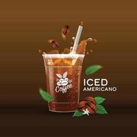 Cold brewed coffee takeaway cup vector illustration, Iced americano