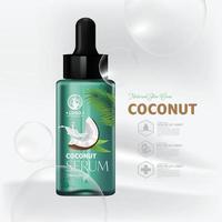 Coconut Oil Moisture Essence Skin Care Cosmetic composition for poster, banner, label, sticker Design vector illustration