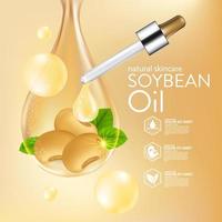 Soybeans Oil serum Natural Skin Care Cosmetic. Moisture Essence vector Illustration.