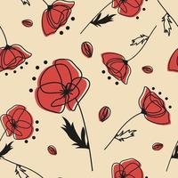 vector seamless pattern poppies on a beige background