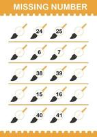 Missing number with Paintbrush. Worksheet for kids vector