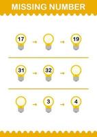 Missing number with Bulb. Worksheet for kids vector