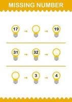 Missing number with Bulb. Worksheet for kids vector