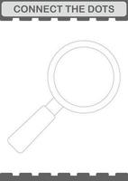 Connect the dots Magnifying Glass. Worksheet for kids vector