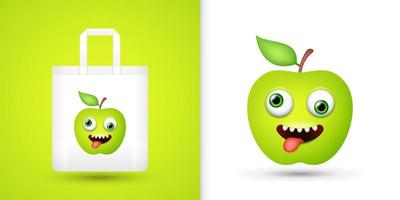 Apple on white tote bag. Vector