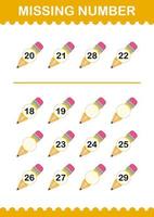 Missing number with Pencil. Worksheet for kids vector