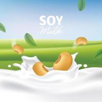 ilustración de fondo de vector de salpicadura de leche de soya realista