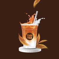 Ilustración de vector de taza de comida para llevar con leche de té tailandés helado