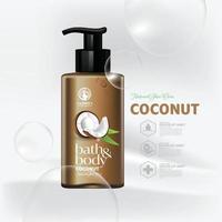 Coconut Oil Moisture Essence Skin Care Cosmetic composition for poster, banner, label, sticker Design vector illustration