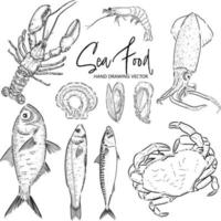 Hand drawn vector seafood set vintage style