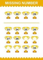 Missing number with Trophy. Worksheet for kids vector