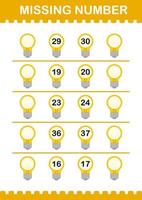 Missing number with Bulb. Worksheet for kids vector