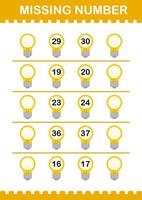 Missing number with Bulb. Worksheet for kids vector