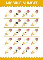 Missing number with Pencil. Worksheet for kids vector