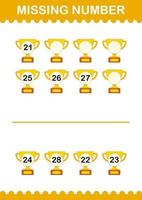 Missing number with Trophy. Worksheet for kids vector