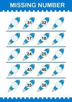 Missing number with Pen. Worksheet for kids vector
