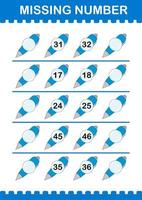 número faltante con bolígrafo. hoja de trabajo para niños vector