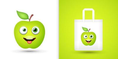 Apple on white tote bag. Vector