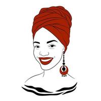 Black woman. Afro American girl in  red turban. Fashion vector Illustration