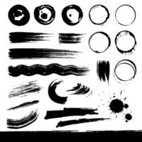 Set of grunge brushes. Brush strokes texture, ink drops. Abstract vector illustration. Black isolated on white.
