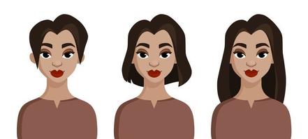 Pretty girl with different haistyles. Hair length chart vector