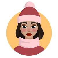 Cartoon portrait of a young woman in a winter hat vector