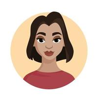 Cartoon portrait of a young woman. Fancy lady. Vector flat illustration