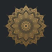 Luxury gold mandala art lace pattern on black background. Vector illustration