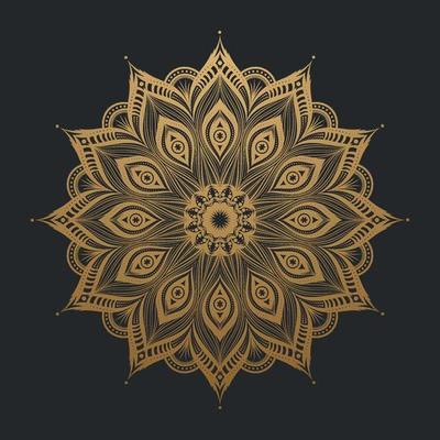 Luxury gold mandala art lace pattern on black background. Vector illustration