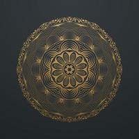 Vintage Gold Abstract Mandala Ornate Line Art Lace Pattern. on black background. Vector illustration