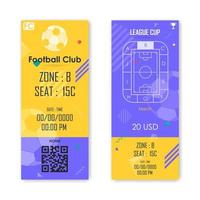 Football, Soccer ticket card purple and yellow color modern vertical pattern element for graphic design. Vector illustration