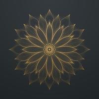 Vintage Gold Flower Abstract Mandala Line Art Lace Pattern. on black background. Vector illustration