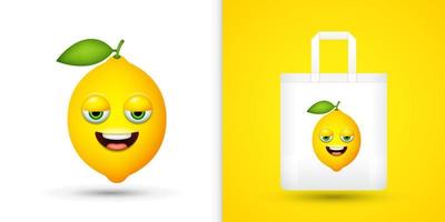 Lemon on white tote bag. Vector