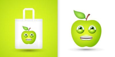 manzana en la bolsa de asas blanca. vector