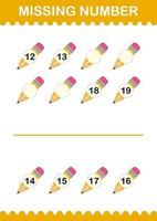 Missing number with Pencil. Worksheet for kids vector