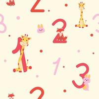 cute numbers with animal seamless pattern for digital printing or fabric vector