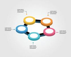 círculo en plantilla de gráfico de pentágono para infografía para presentación de 5 elementos vector