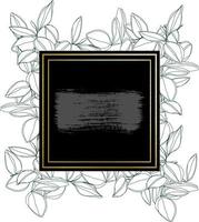 botanical minimalism line art leaves vector frame with golden borders and textured brush stroke