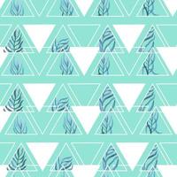 watercolor twigs with leaves in triangles frames geometric vector seamless pattern