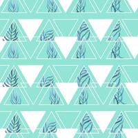 watercolor twigs with leaves in triangles frames geometric vector seamless pattern