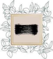 botanical minimalism line art leaves vector frame with golden borders and textured brush stroke