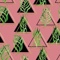 watercolor twigs with leaves in triangles frames geometric vector seamless pattern