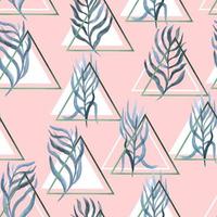 watercolor twigs with leaves in triangles frames geometric vector seamless pattern