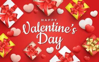 Valentines day with gift box and realistic hearts vector