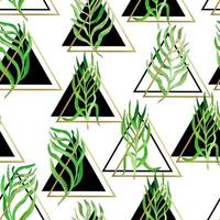 watercolor twigs with leaves in triangles frames geometric vector seamless pattern