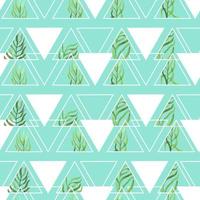 watercolor twigs with leaves in triangles frames geometric vector seamless pattern